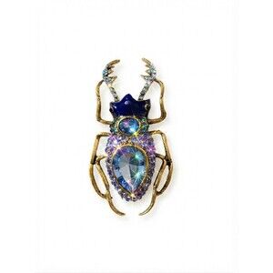Gold Tone Blue Rhinestone Stag Beetle Bug Statement Brooch Pin Jewelry Gift